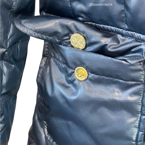 TORY BURCH Authentic Navy Blue Goose Down Puffer Gold Button Winter Coat - Picture 8 of 14